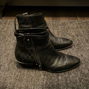 Chloe Black Quilted Leather Ankle Booties with Side Buckle